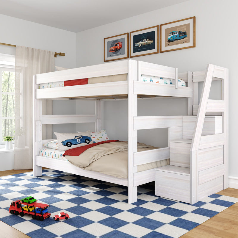 Farmhouse Queen Over Queen Bunk Bed with Stairs