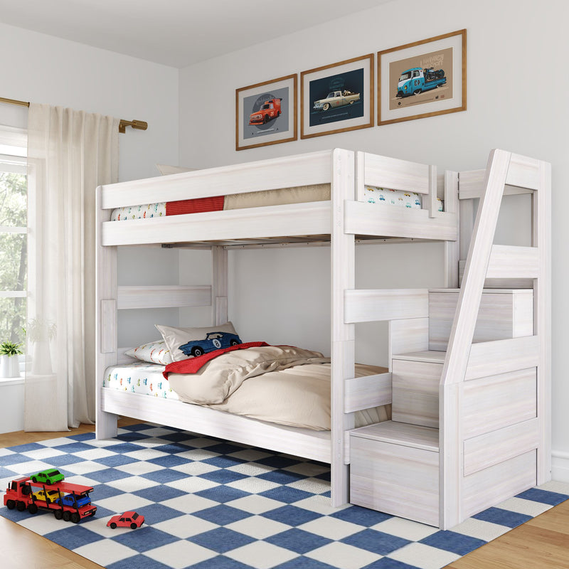 Farmhouse Twin Over Twin Bunk Bed with Stairs