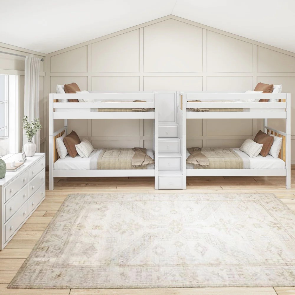 Modern High Twin Quad Bunk Bed with Stairs