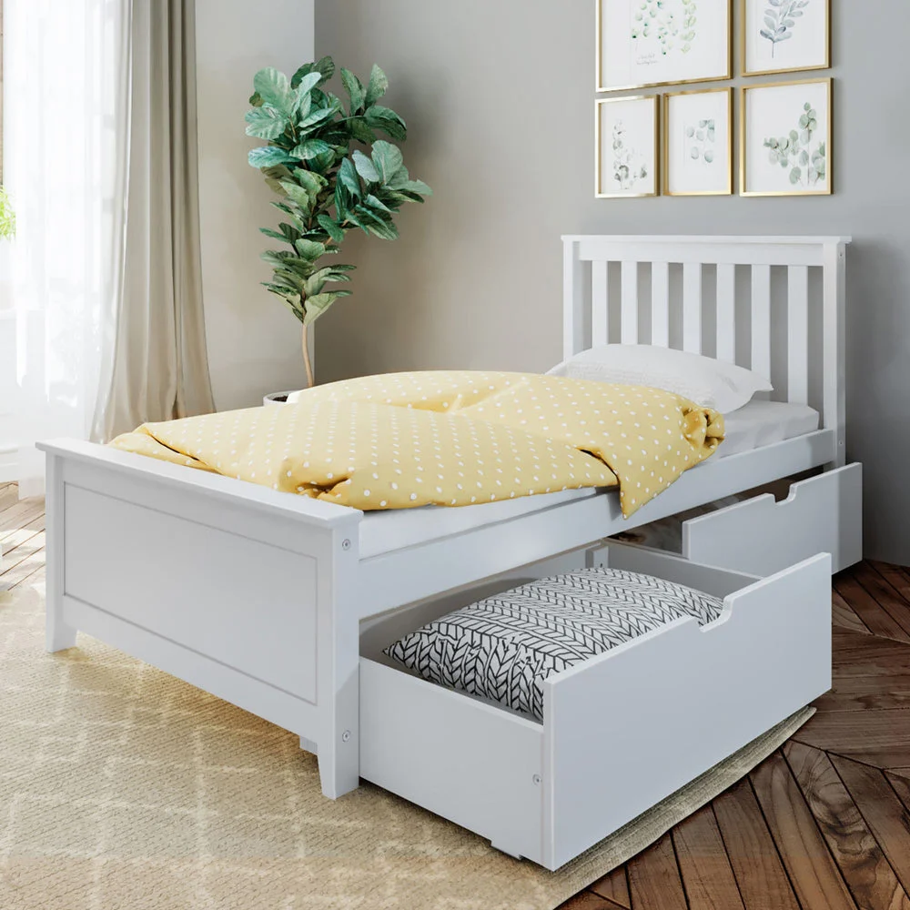 Solid Wood Twin Bed with Slatted Headboard and Storage