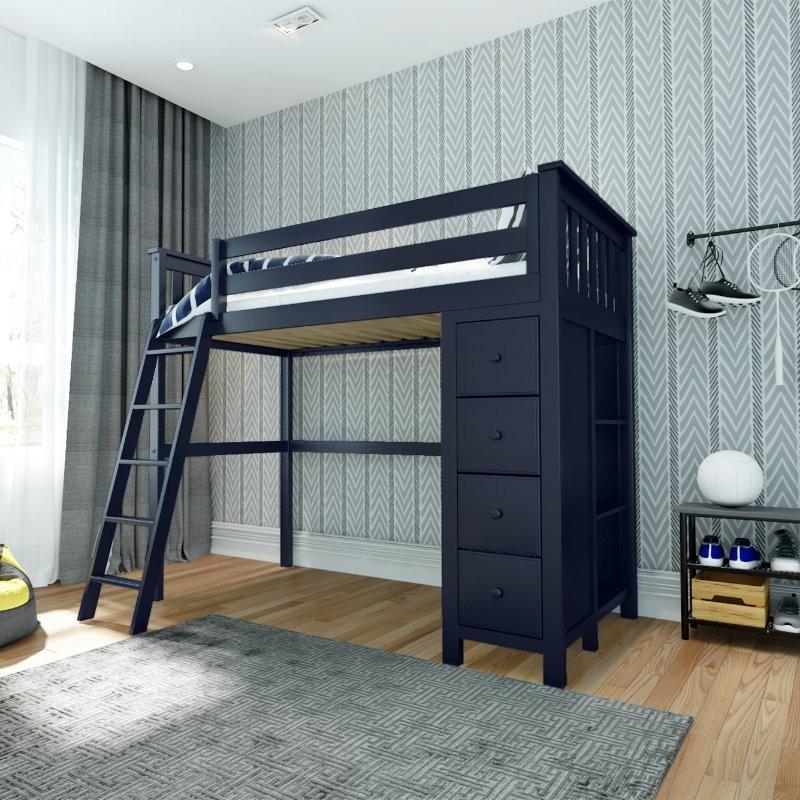 Premium Twin High Loft Bed in Blue with Storage
