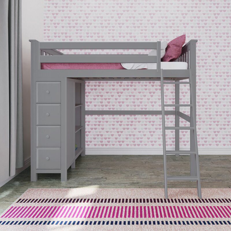 Premium Twin High Loft Bed in Grey with Storage