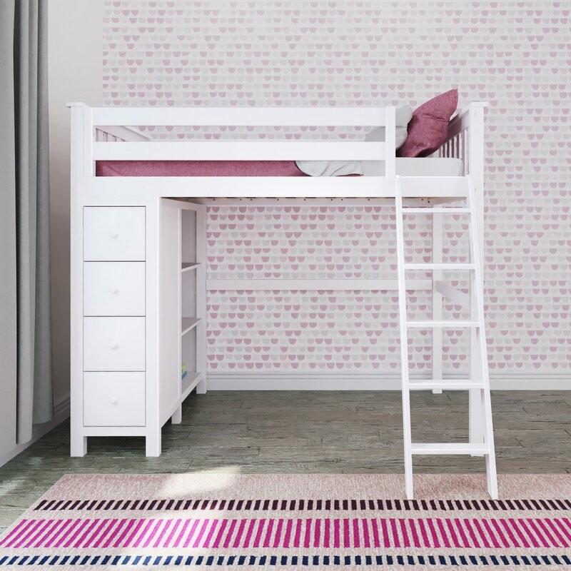 Premium Twin High Loft Bed in White with Storage