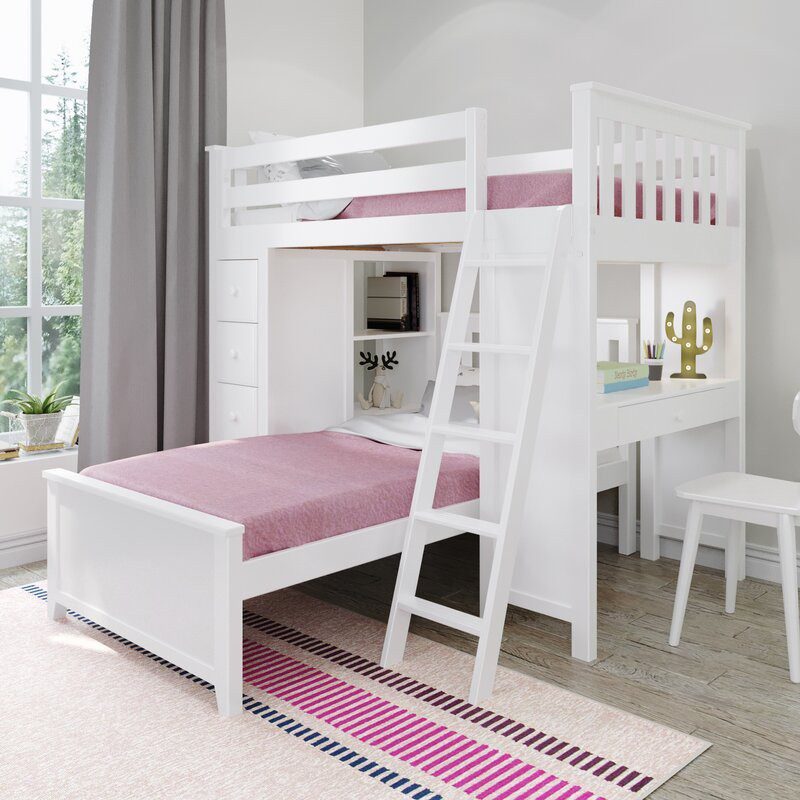 Premium Twin Loft Bed with Desk and Storage in White