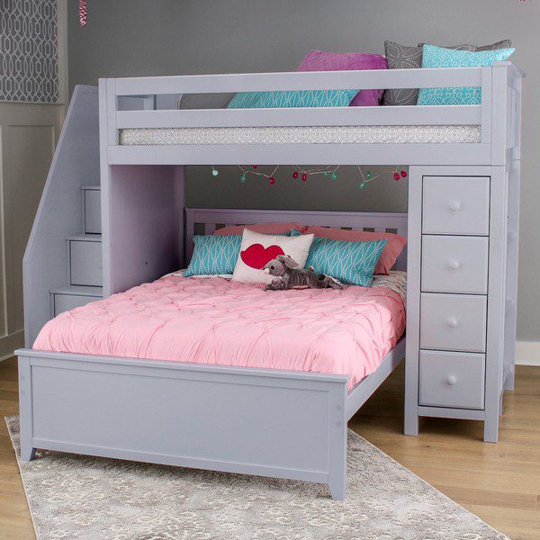 Premium Twin Loft Bunk Bed with Stairs and Storage in Grey