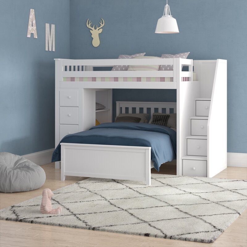 Premium Twin Loft Bed with Stairs and Storage in White