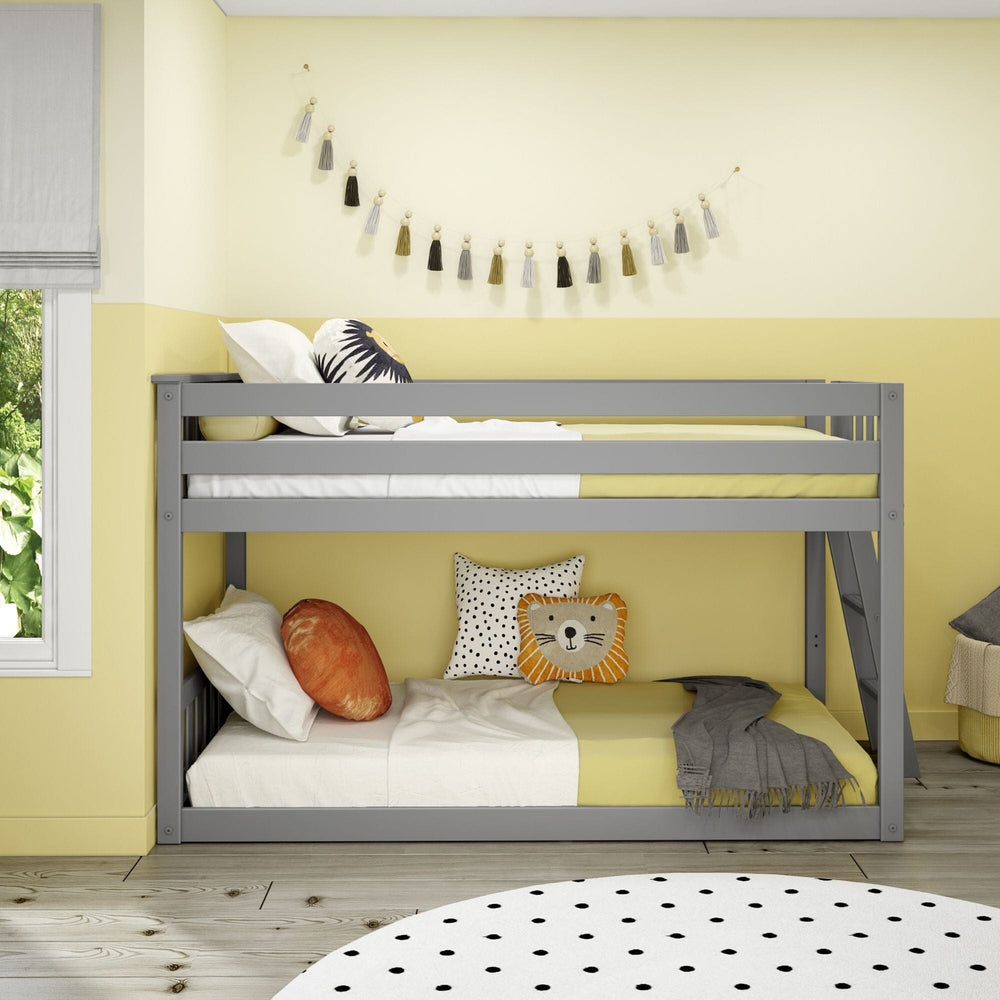 Solid Wood Twin Low Bunk Bed with Ladder on End view 2