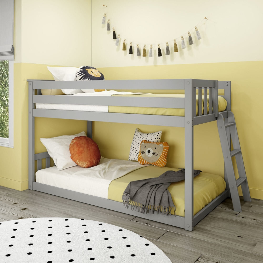 Solid Wood Twin Low Bunk Bed with Ladder on End in Grey Canada