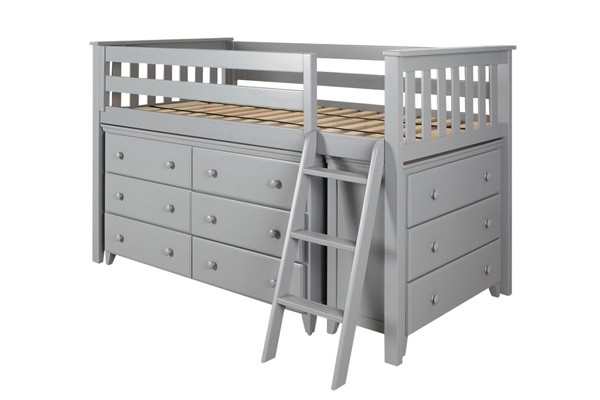Premium Twin Low Loft Bed with Dressers in Grey