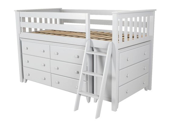 Premium Twin Low Loft Bed with Dressers in White