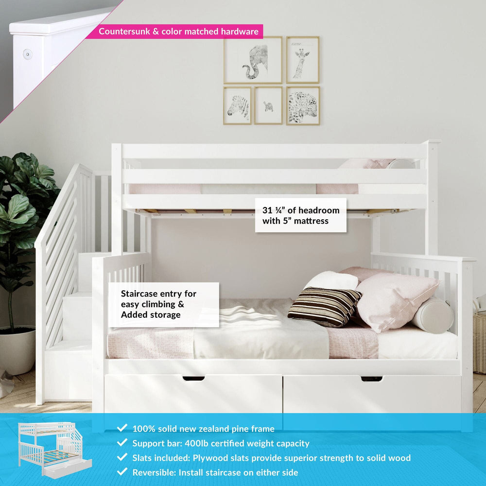 Solid Wood Twin Over Full Bunk Bed with Stairs and Storage view 2