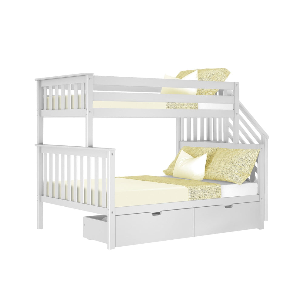 Solid Wood Twin Over Full Bunk Bed with Stairs and Storage view 3