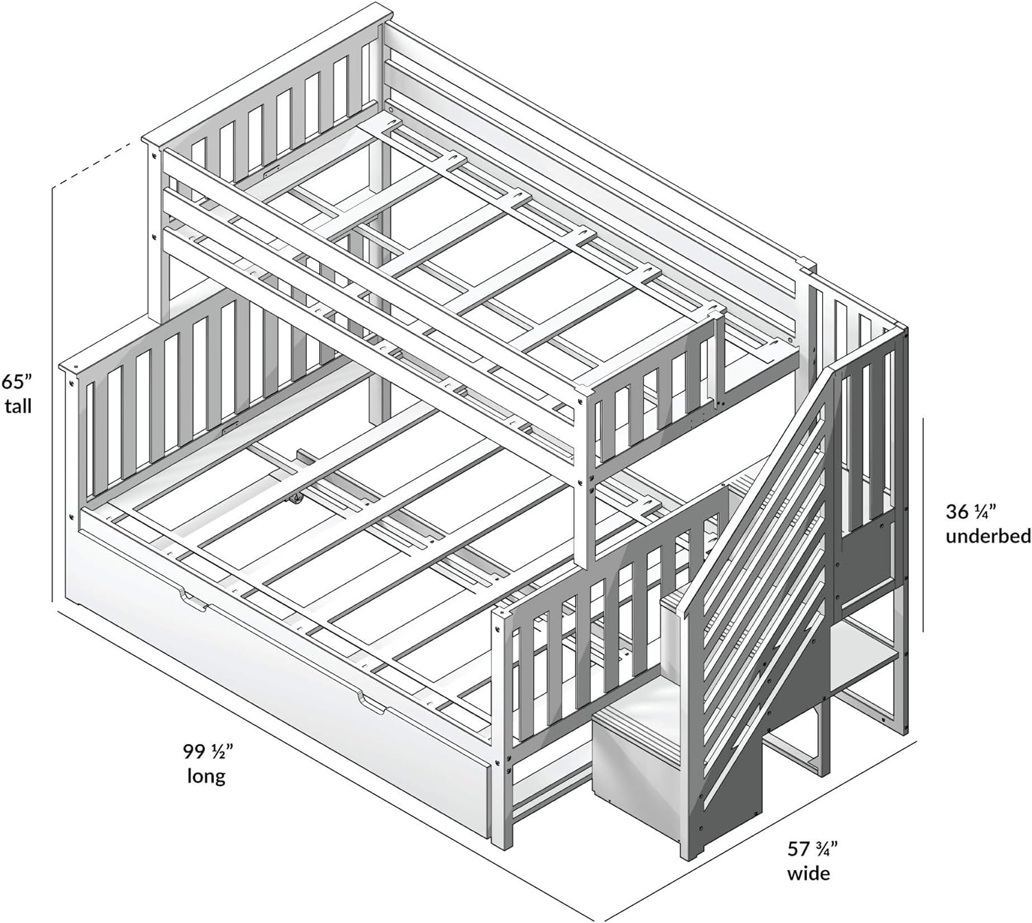 Solid Wood Twin Over Full Bunk Bed with Stairs and Trundle view 4