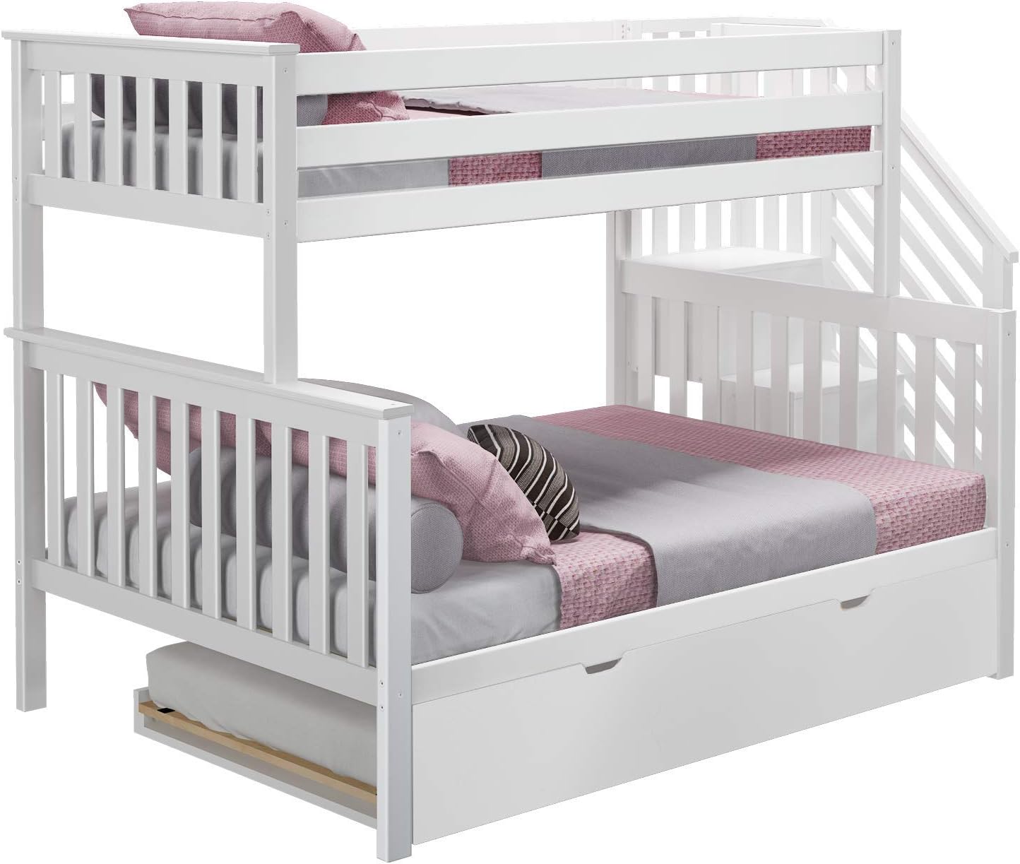 Solid Wood Twin Over Full Bunk Bed with Stairs and Trundle view 5
