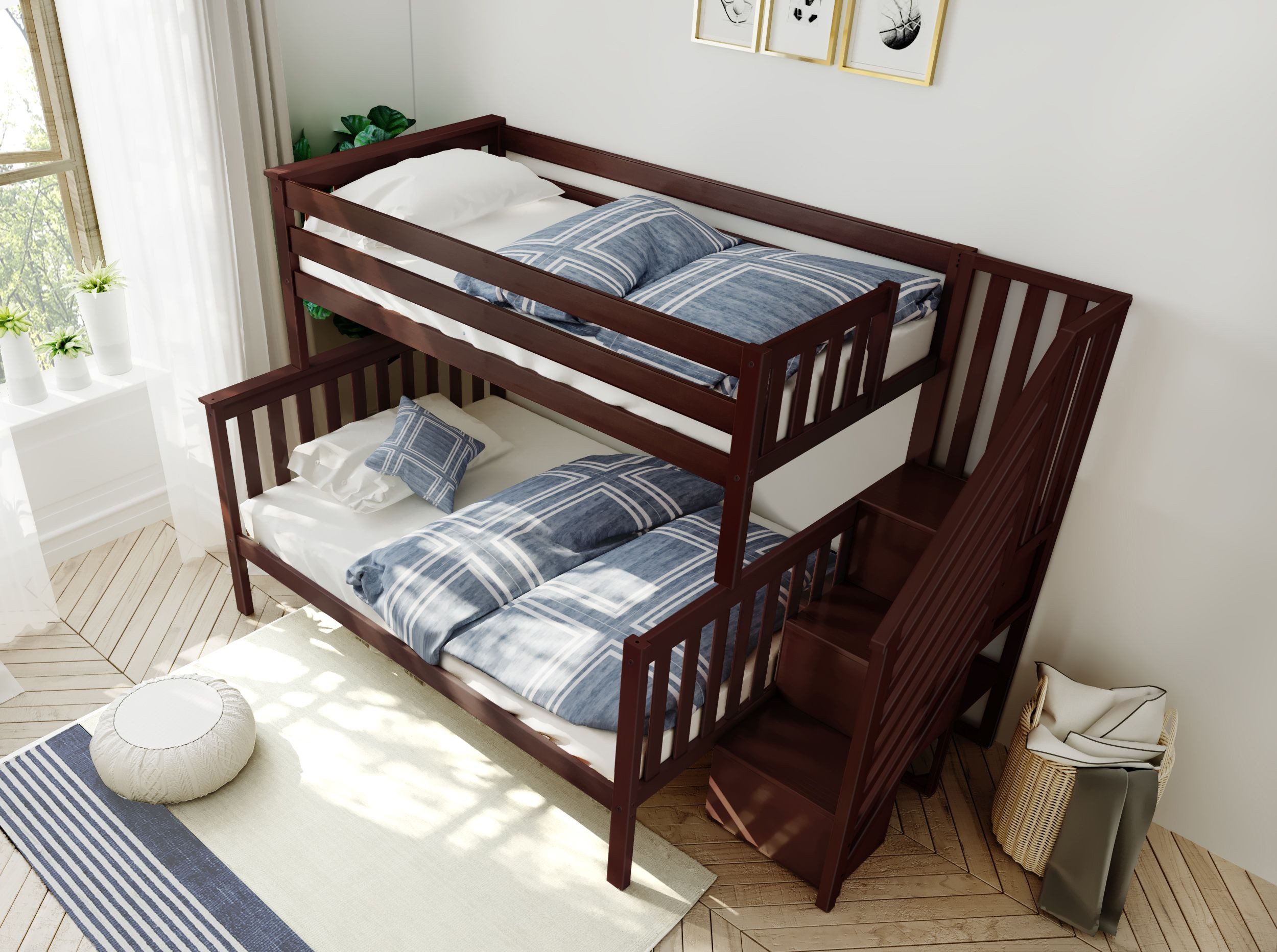Solid Wood Twin Over Full Bunk Bed with Stairs view 3