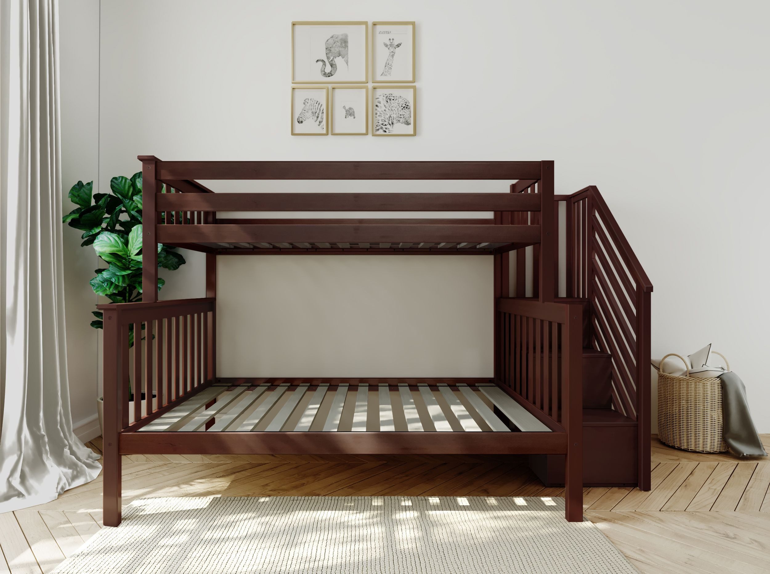 Solid Wood Twin Over Full Bunk Bed with Stairs view 4
