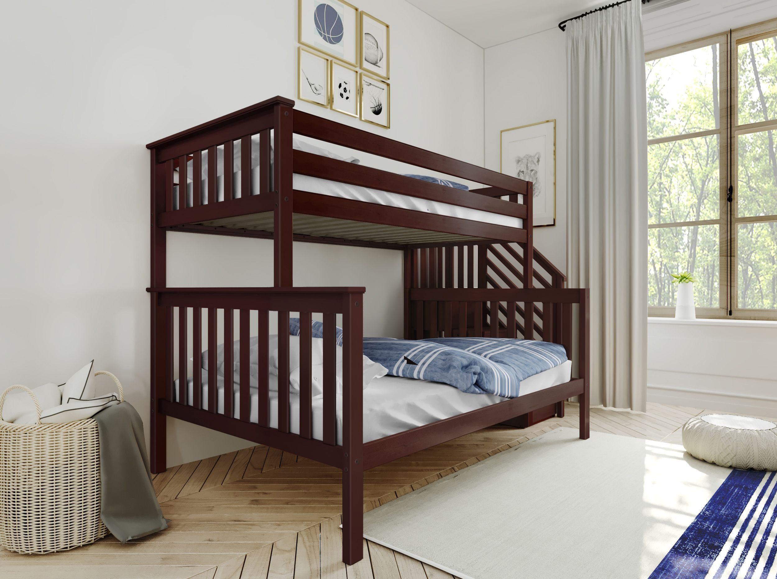 Solid Wood Twin Over Full Bunk Bed with Stairs view 5