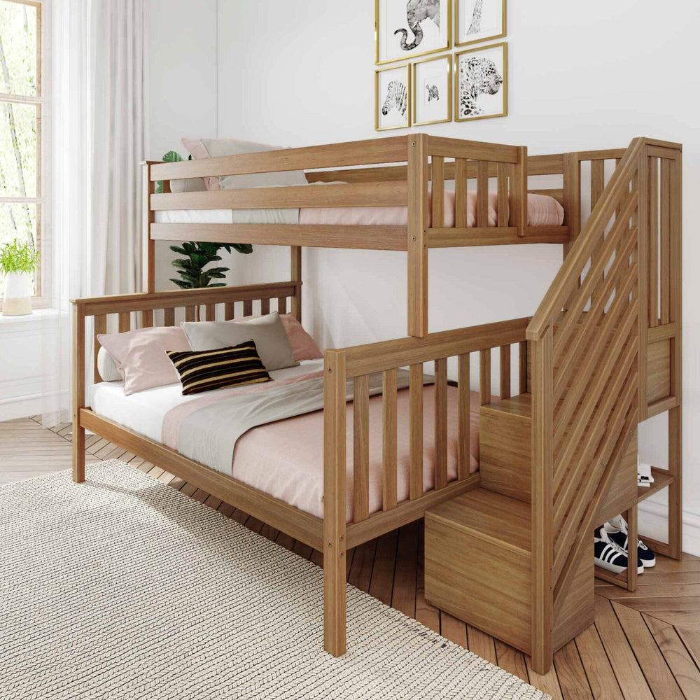 Solid Wood Twin Over Full Bunk Bed with Stairs