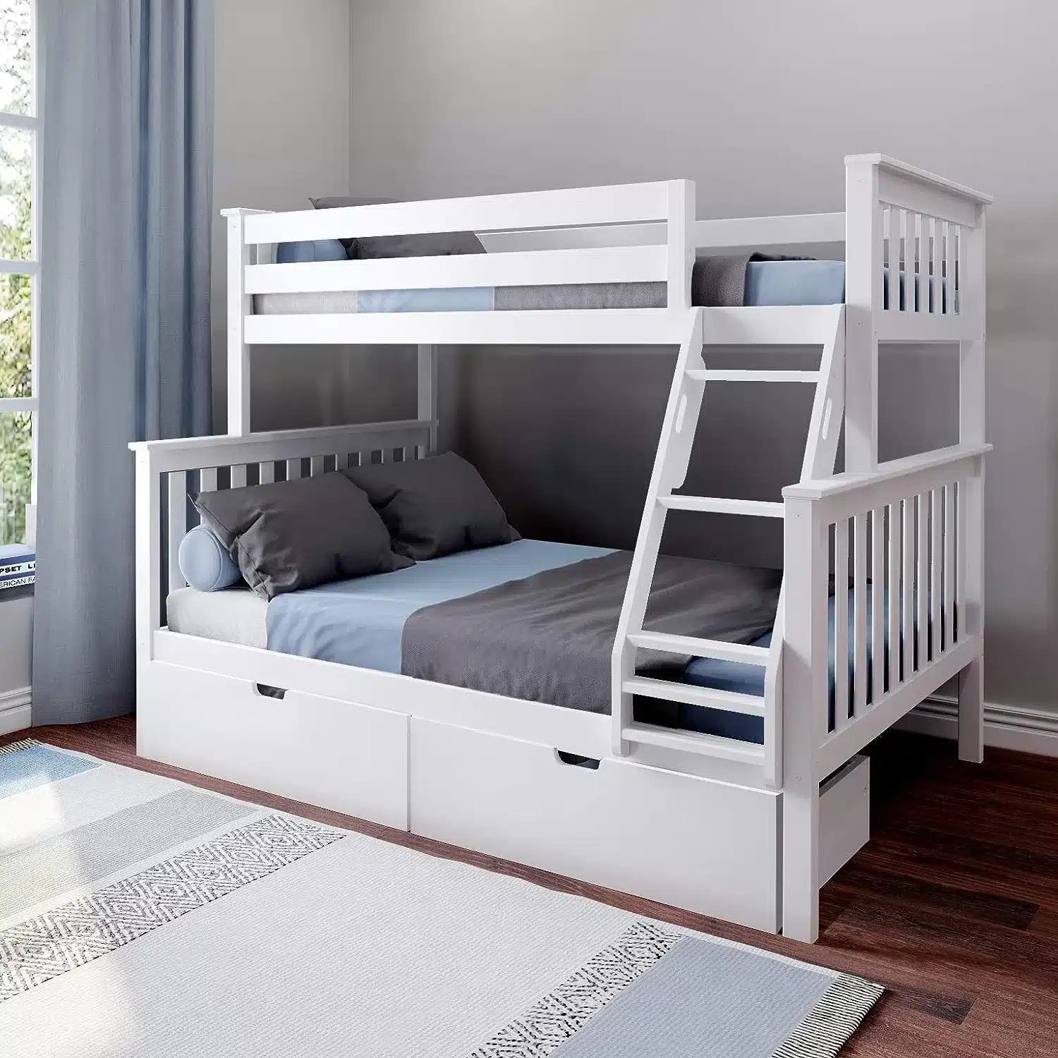 Solid Wood Twin Over Full Bunk Bed with Storage view 2