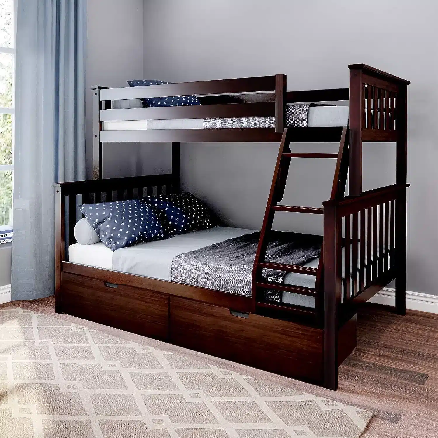 Solid Wood Twin Over Full Bunk Bed with Storage in Espresso Canada