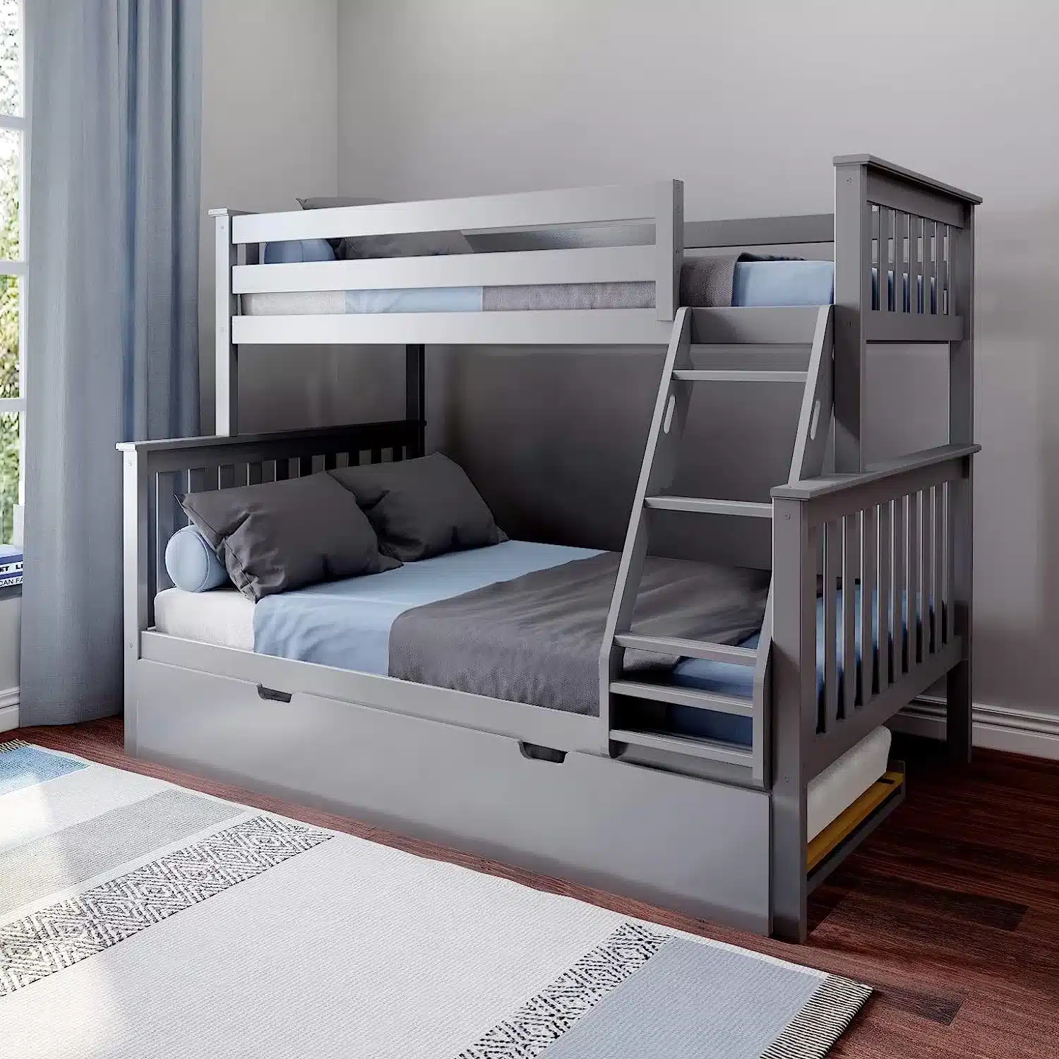 Solid Wood Twin Over Full Bunk Bed with Trundle view 3
