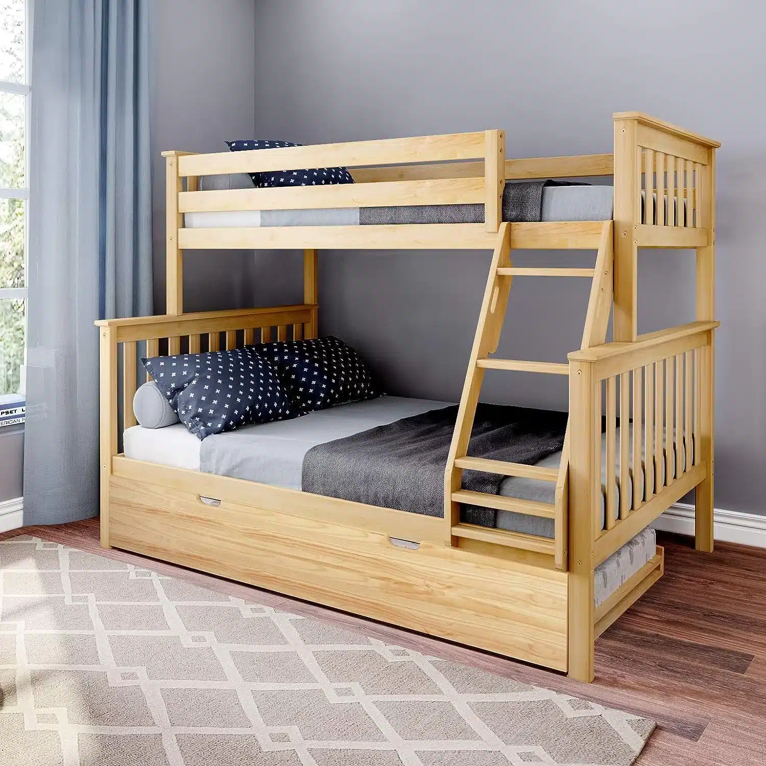Solid Wood Twin Over Full Bunk Bed with Trundle view 4