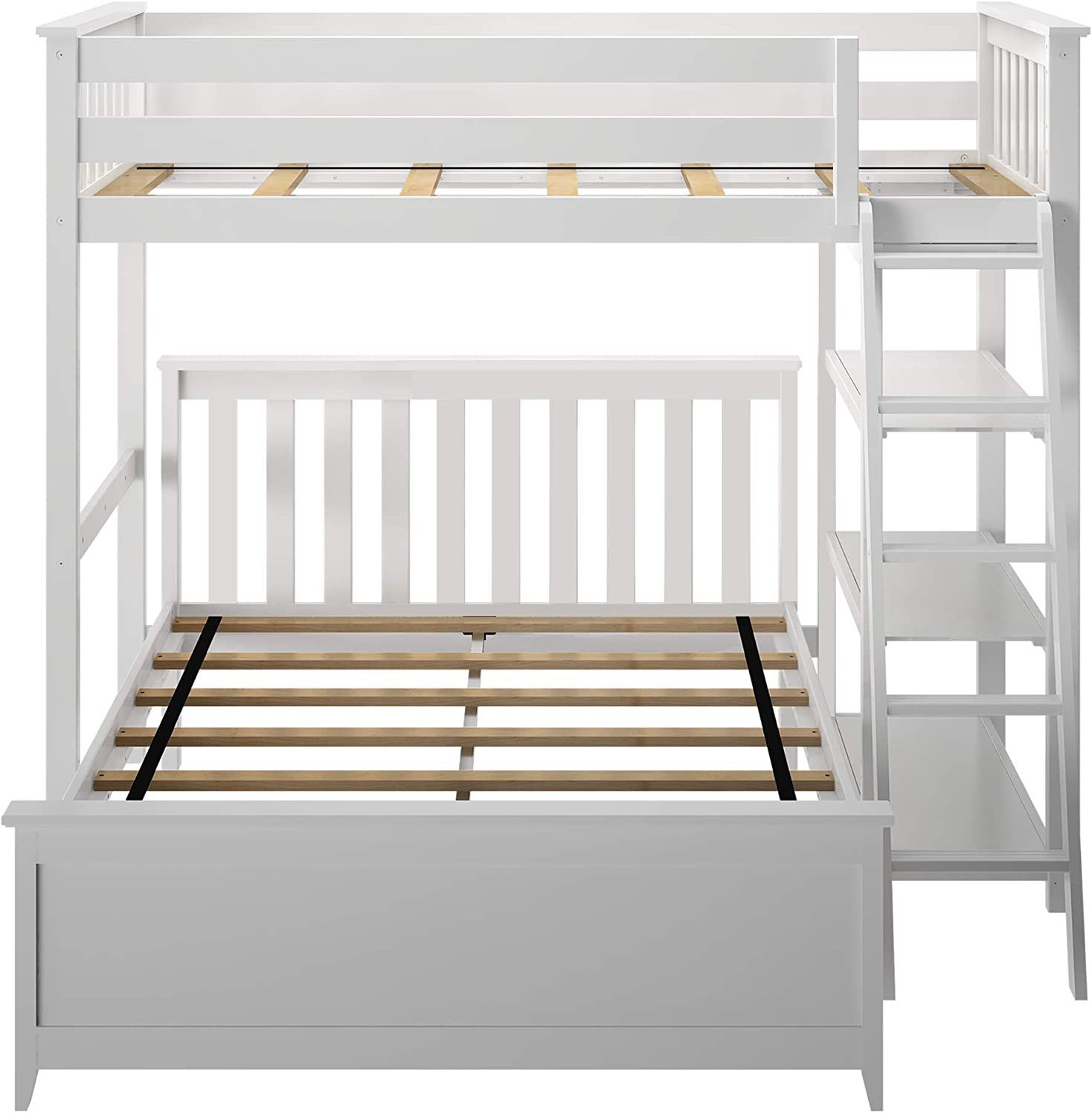 Solid Wood Twin Over Full L-Shaped Bunk Bed with Bookcase view 4