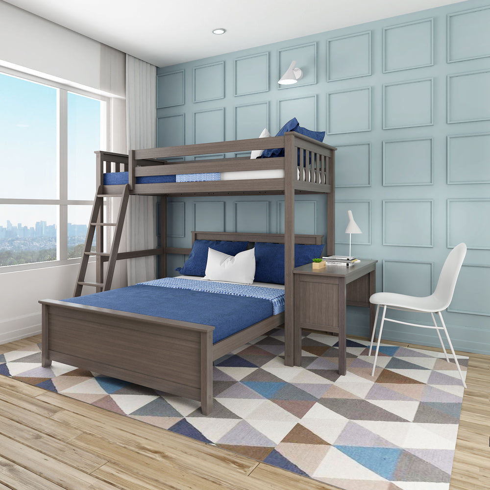 Solid Wood Twin Over Full L-Shaped Bunk Bed with Desk