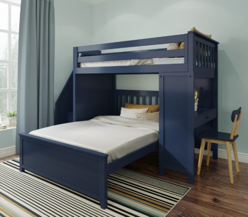 Premium Twin Over Full Loft Bed with Stairs and Desk in Blue