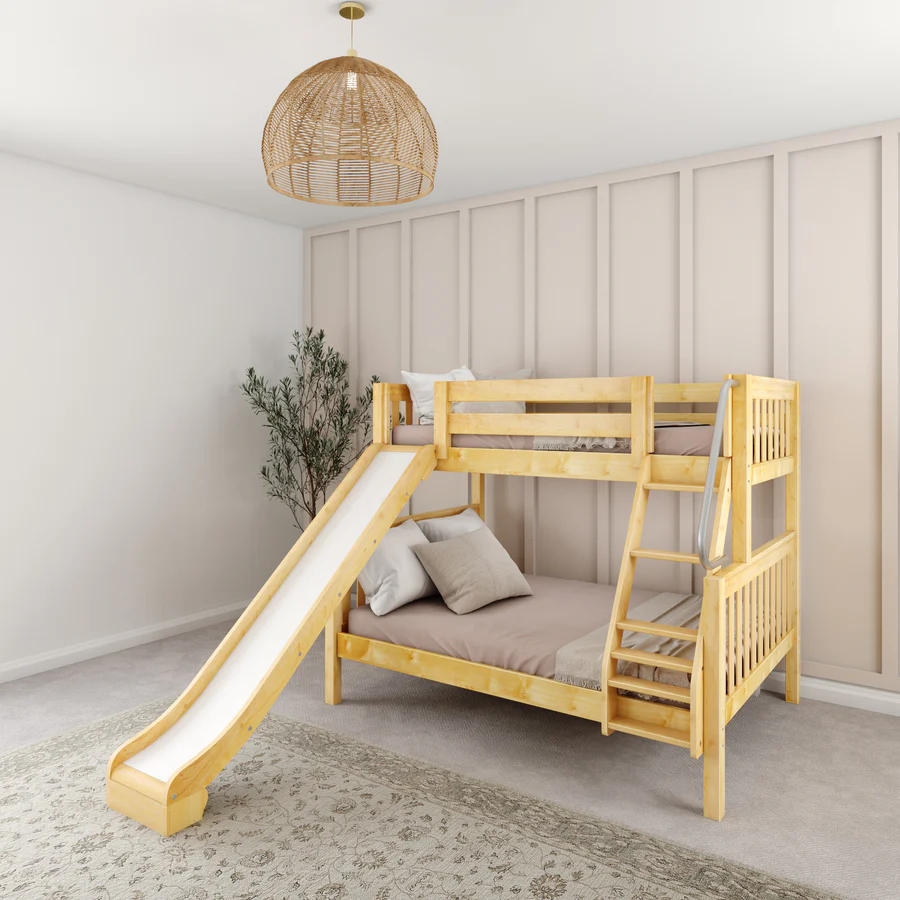 Premium Twin Over Full Bunk Bed with Slide and Ladder in Natural Canada