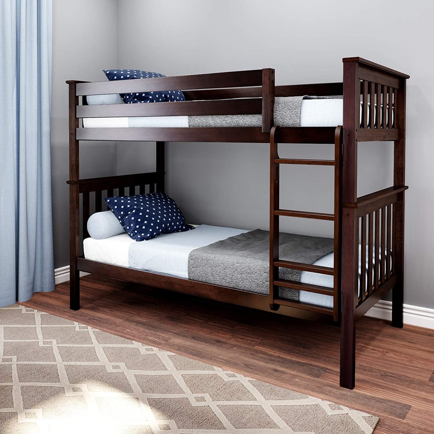 Solid Wood Twin Over Twin Bunk Bed in Espresso Canada