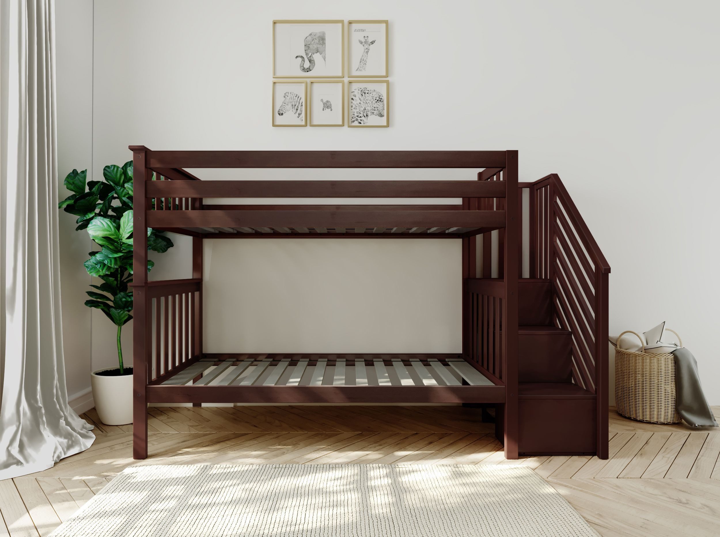Solid Wood Twin Over Twin Bunk Bed with Stairs view 5