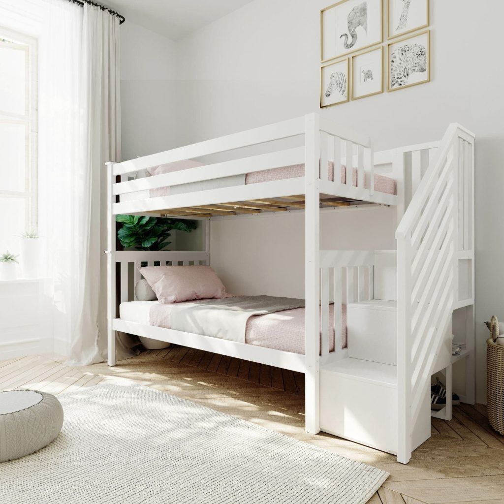 Solid Wood Twin Over Twin Bunk Bed with Stairs