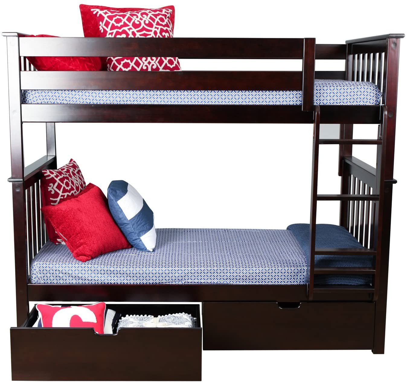 Solid Wood Twin Over Twin Bunk Bed with Storage view 2