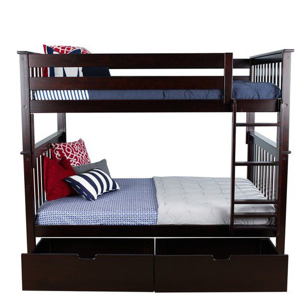 Solid Wood Twin Over Twin Bunk Bed with Storage view 5
