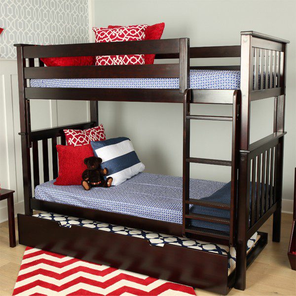 Solid Wood Twin Over Twin Bunk Bed with Trundle in Espresso Canada