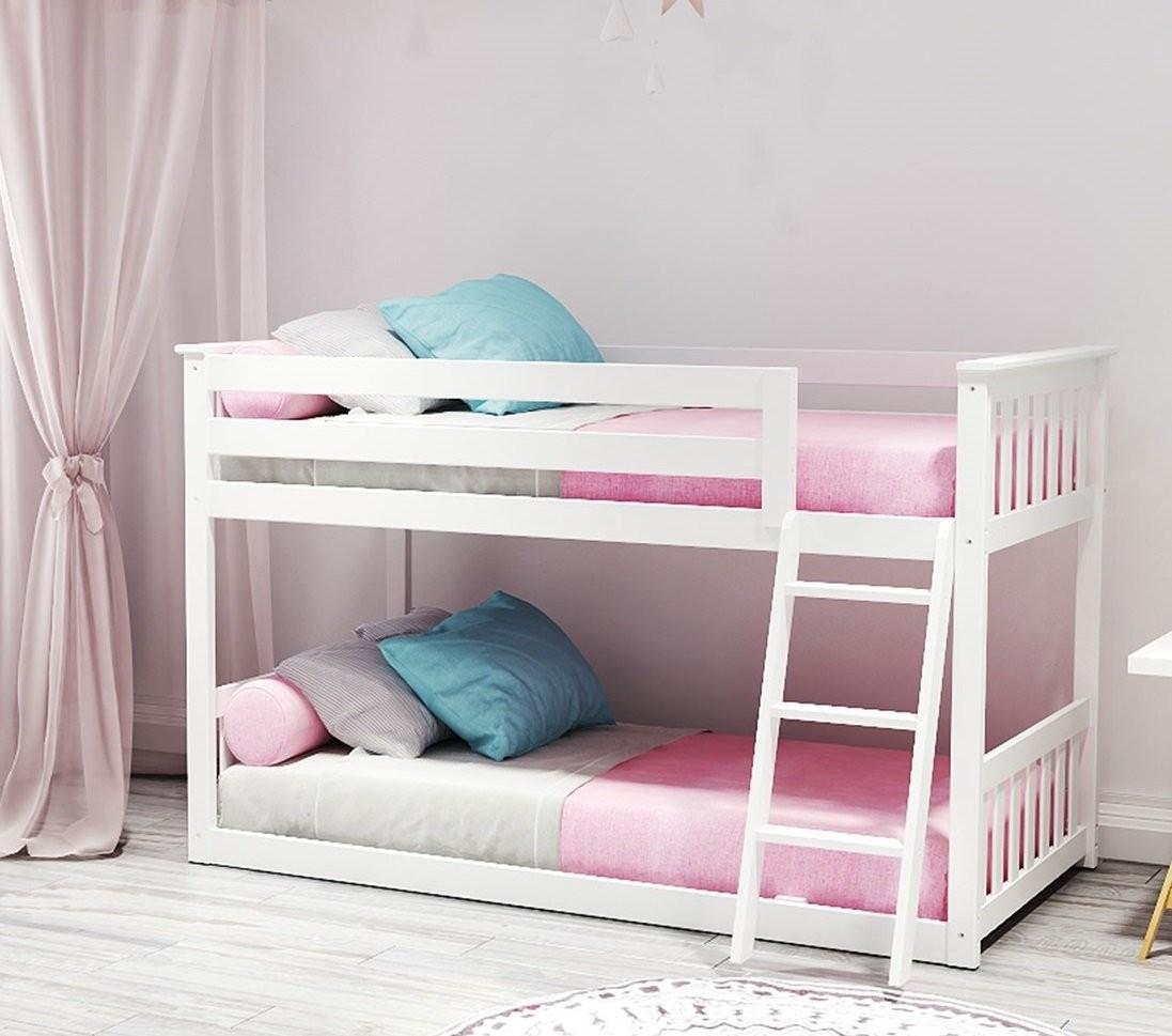 Solid Wood Twin Over Twin Low Bunk Bed view 2