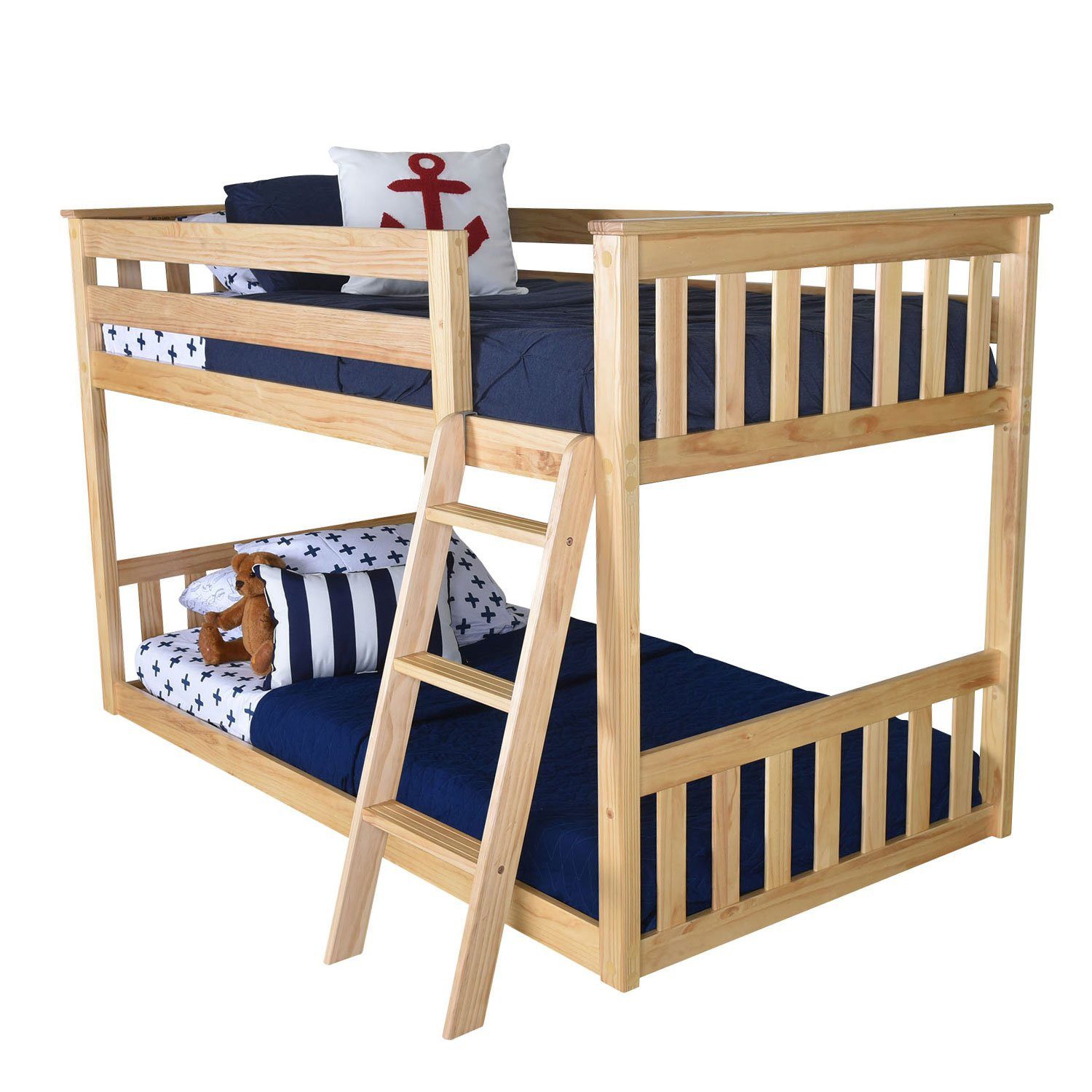 Solid Wood Twin Over Twin Low Bunk Bed view 5
