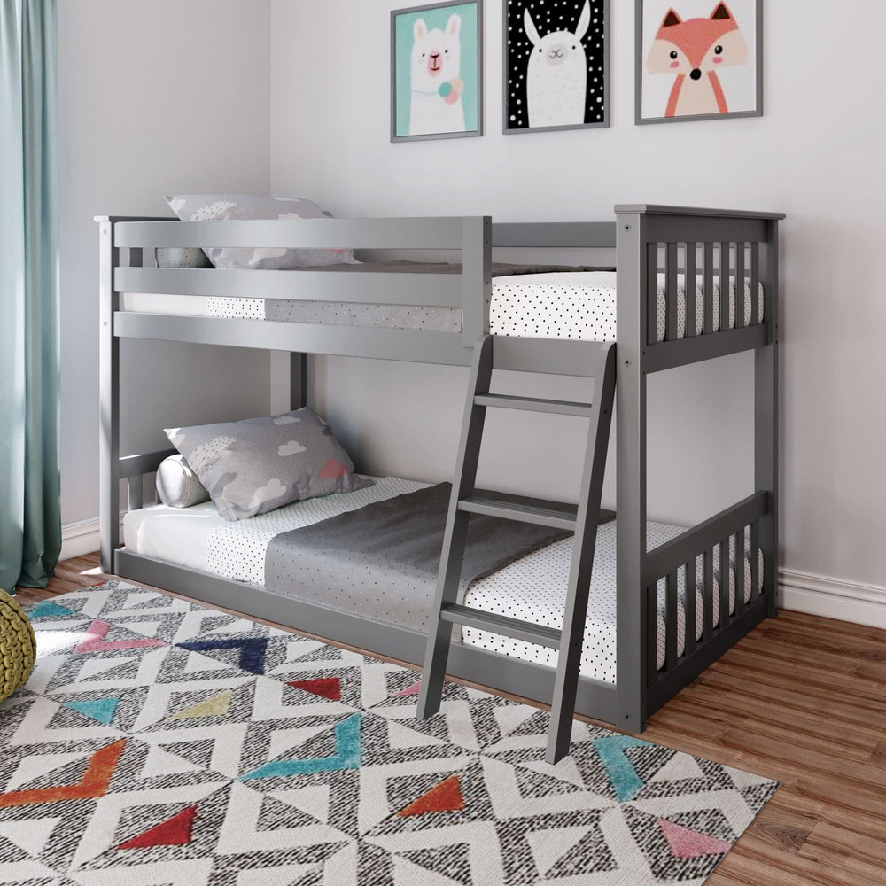 Solid Wood Twin Over Twin Low Bunk Bed in Grey Canada