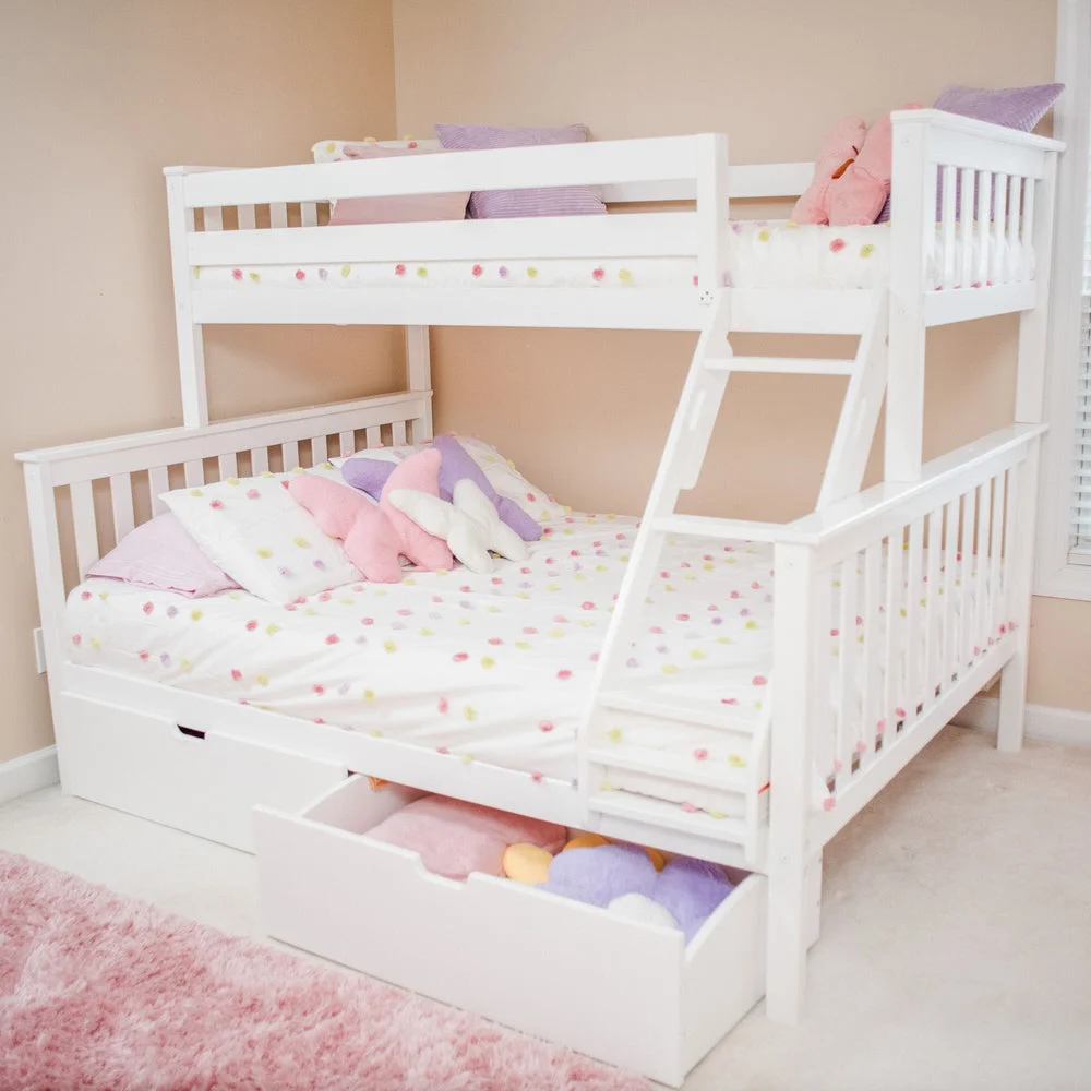 Solid Wood Twin XL Over Queen Bunk Bed in White Canada
